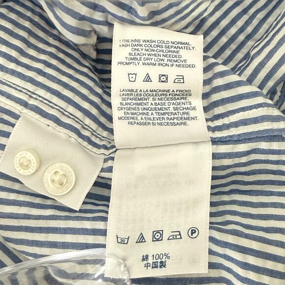 Land's End Men's Seersucker Casual Shirt Button Down Short Sleeve Blue White - Picture 5 of 8